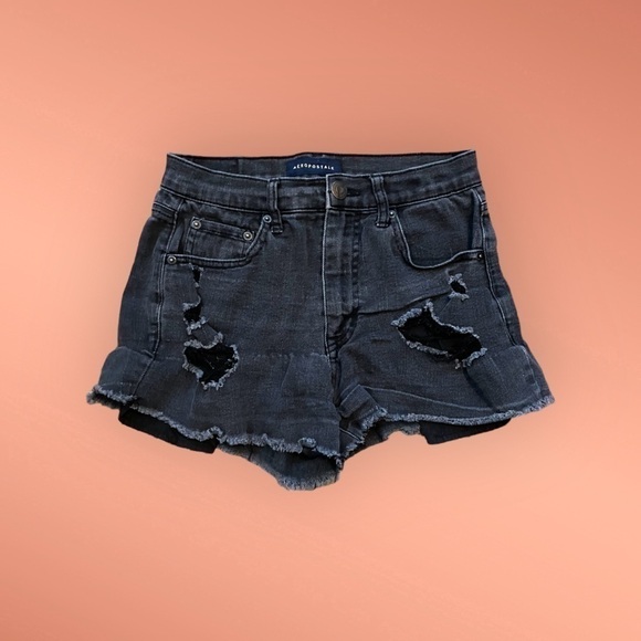 Aeropostale Aero Cheeky Short Distressed Denim Washed Black 2 - Picture 1 of 9